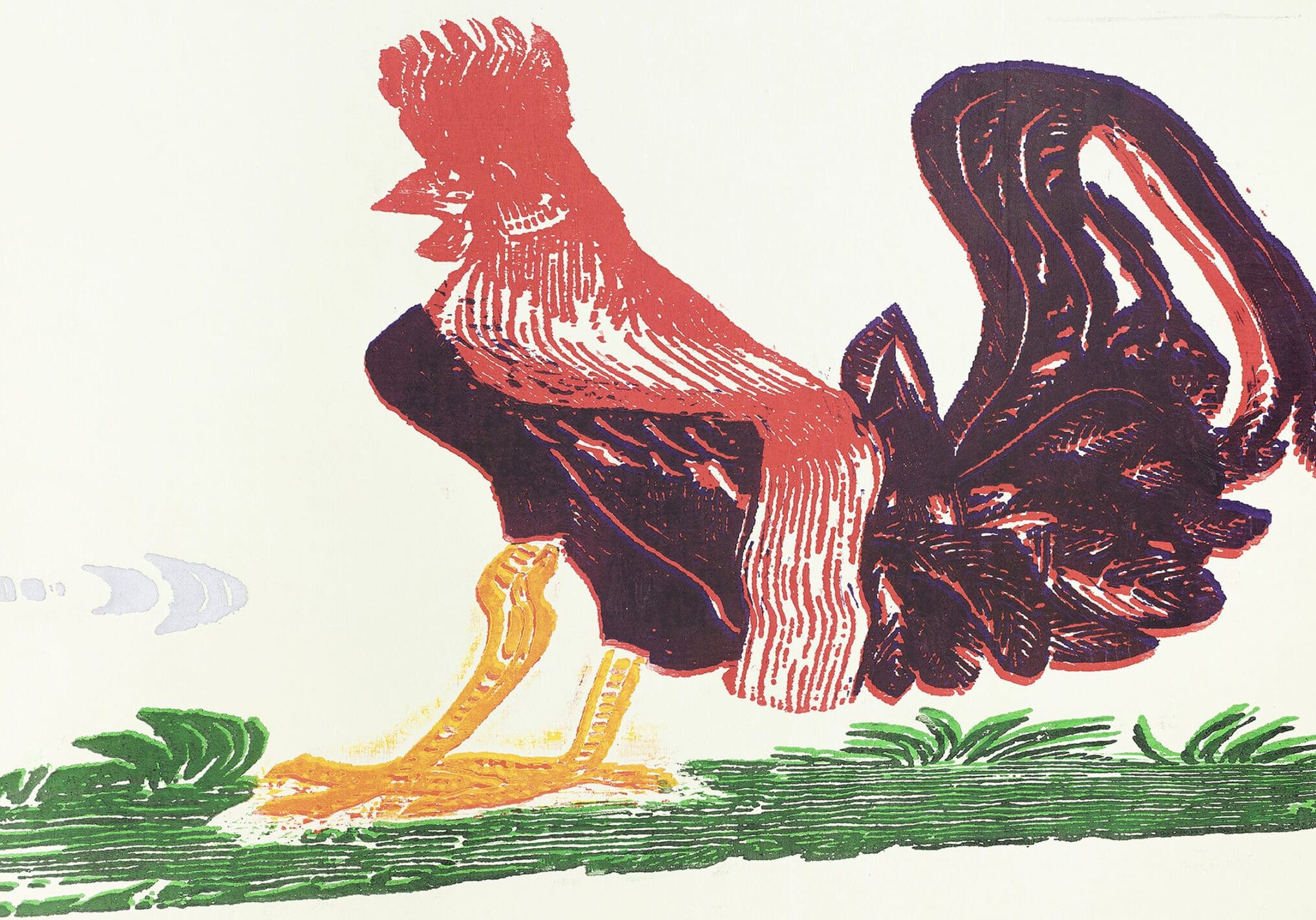 SVEND-ALLAN SØRENSEN (1975) DK. DEN VÄLDIGT STORA TUPPEN (BIG COCK), 2025. TRÆSNIT, 67 X 119 CM. KGS